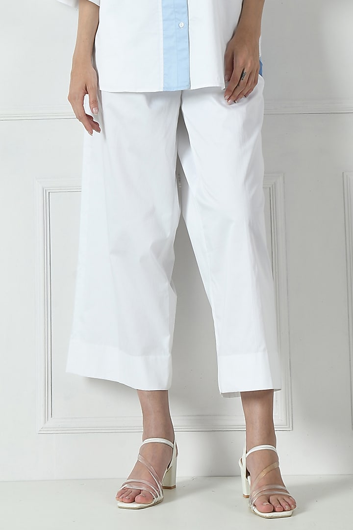 White & Sky Blue Cotton Color Blocked Co-Ord Set by Sunanta Madaan at Pernia's Pop Up Shop