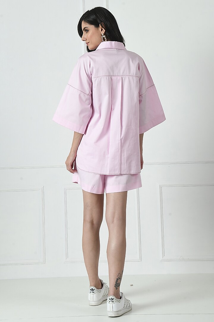 Pink Cotton Hand Embroidered Co-Ord Set by Sunanta Madaan at Pernia's Pop Up Shop