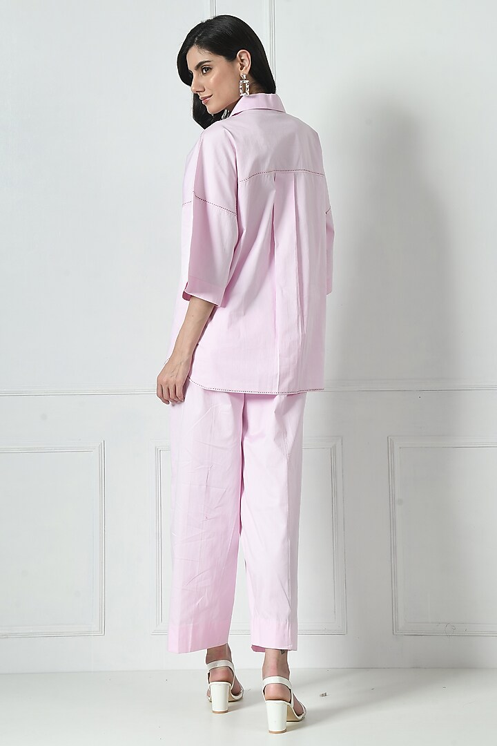 Pink Cotton Hand Embroidered Co-Ord Set by Sunanta Madaan at Pernia's Pop Up Shop
