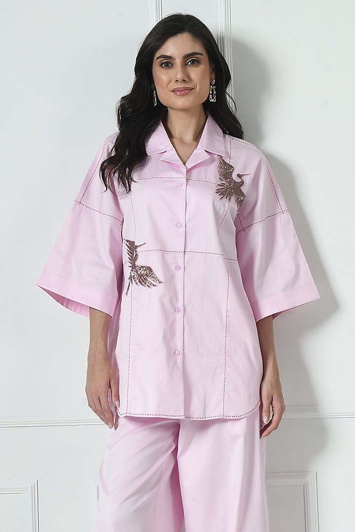 Pink Cotton Hand Embroidered Co-Ord Set by Sunanta Madaan at Pernia's Pop Up Shop