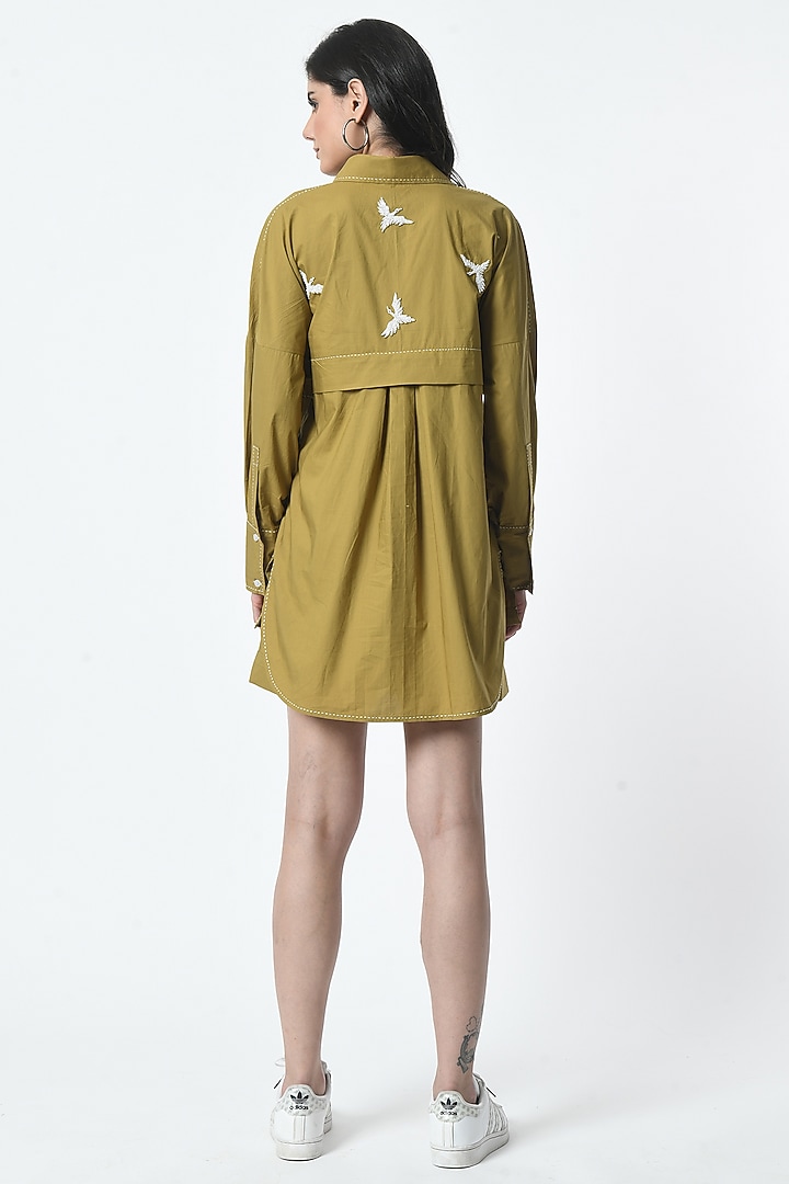 Olive Green Cotton Hand Embroidered Co-Ord Set by Sunanta Madaan at Pernia's Pop Up Shop