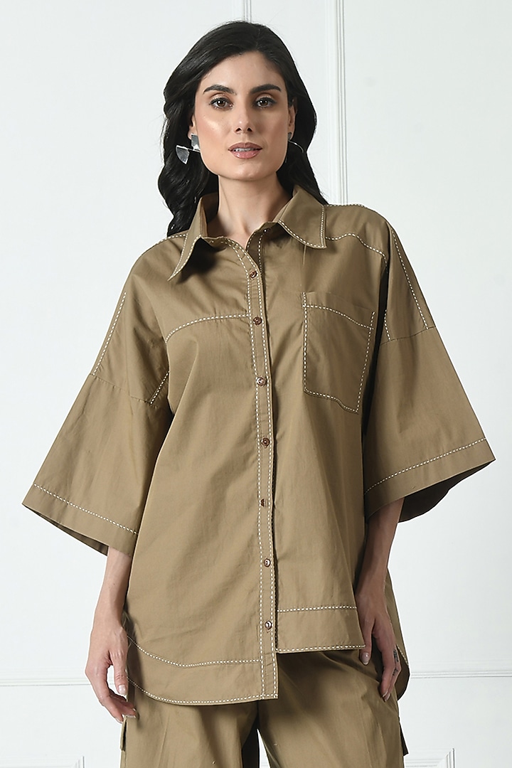 Brown Cotton Co-Ord Set by Sunanta Madaan at Pernia's Pop Up Shop