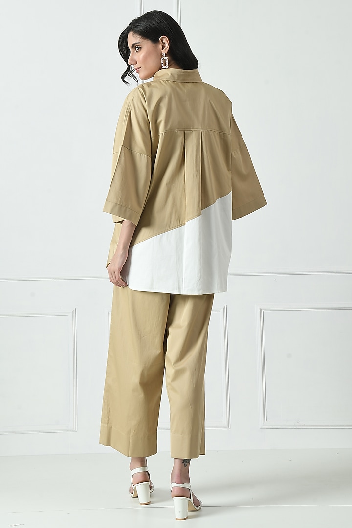 Beige & Ivory Cotton Color Blocked Co-Ord Set by Sunanta Madaan at Pernia's Pop Up Shop