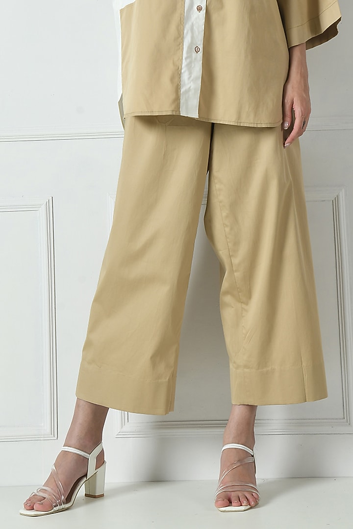 Beige & Ivory Cotton Color Blocked Co-Ord Set by Sunanta Madaan at Pernia's Pop Up Shop
