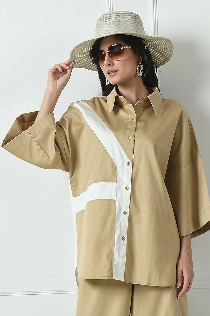 Beige & Ivory Cotton Color Blocked Co-Ord Set by Sunanta Madaan at Pernia's Pop Up Shop