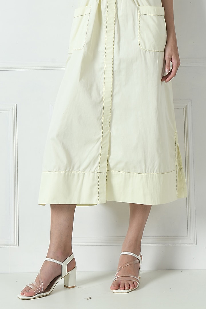 Ivory Cotton Hand Embroidered Midi Summer Dress by Sunanta Madaan at Pernia's Pop Up Shop