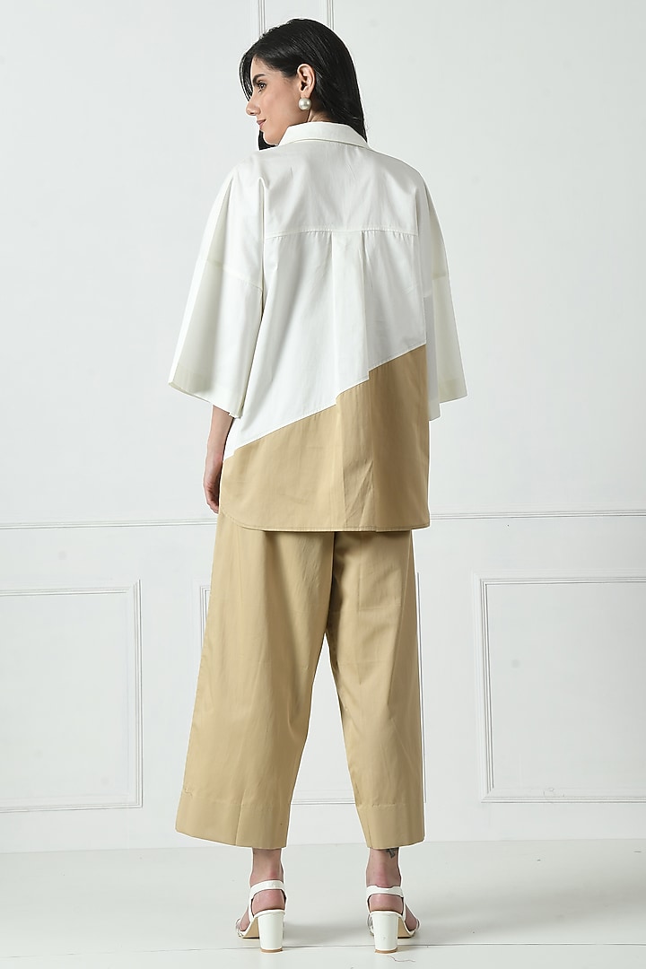 Ivory & Beige Cotton Color Blocked Co-Ord Set by Sunanta Madaan at Pernia's Pop Up Shop