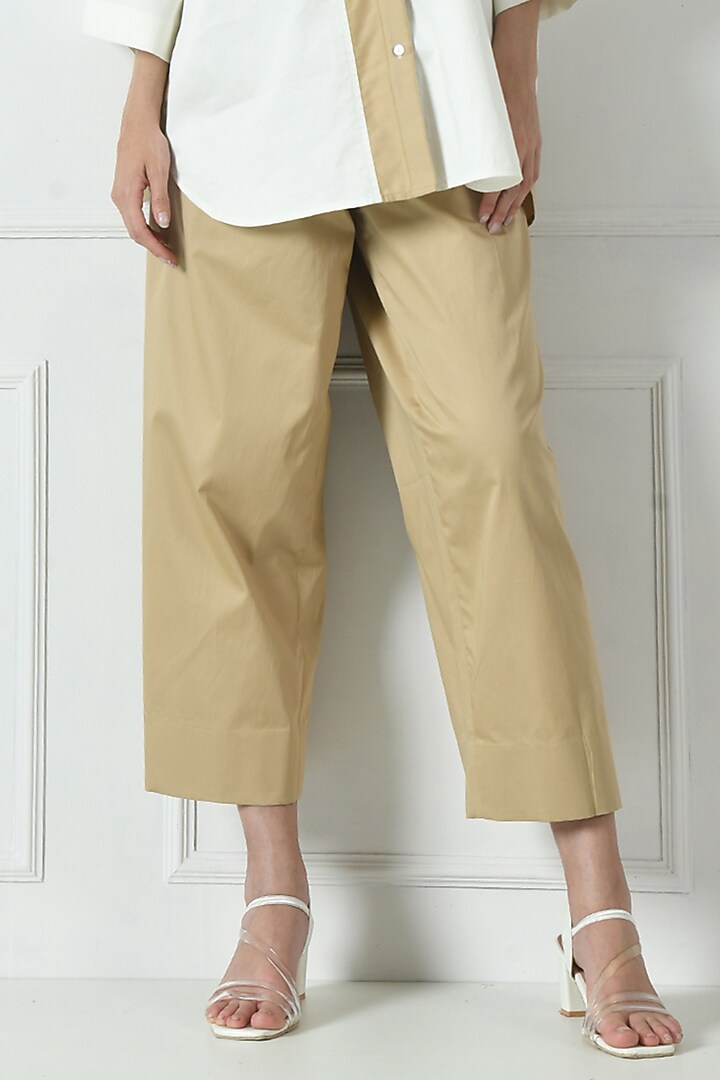 Ivory & Beige Cotton Color Blocked Co-Ord Set by Sunanta Madaan at Pernia's Pop Up Shop