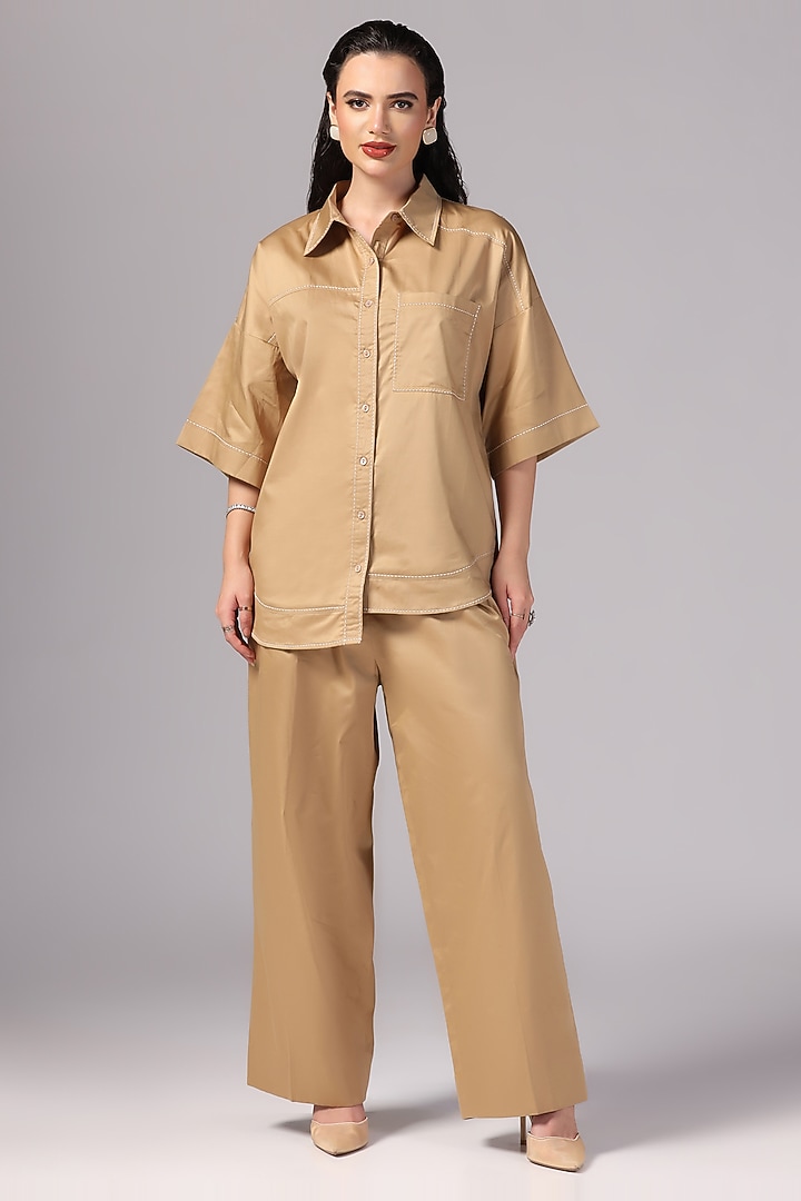 Beige Luxury Cotton Co-Ord Set by Sunanta Madaan at Pernia's Pop Up Shop