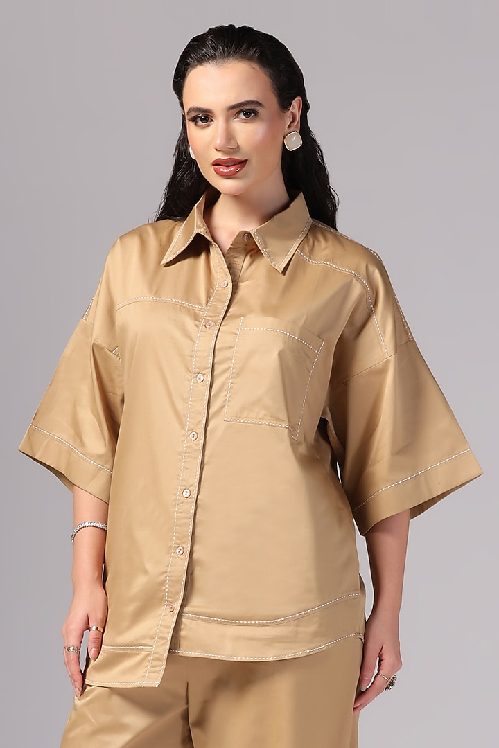 Beige Luxury Cotton Co-Ord Set by Sunanta Madaan at Pernia's Pop Up Shop