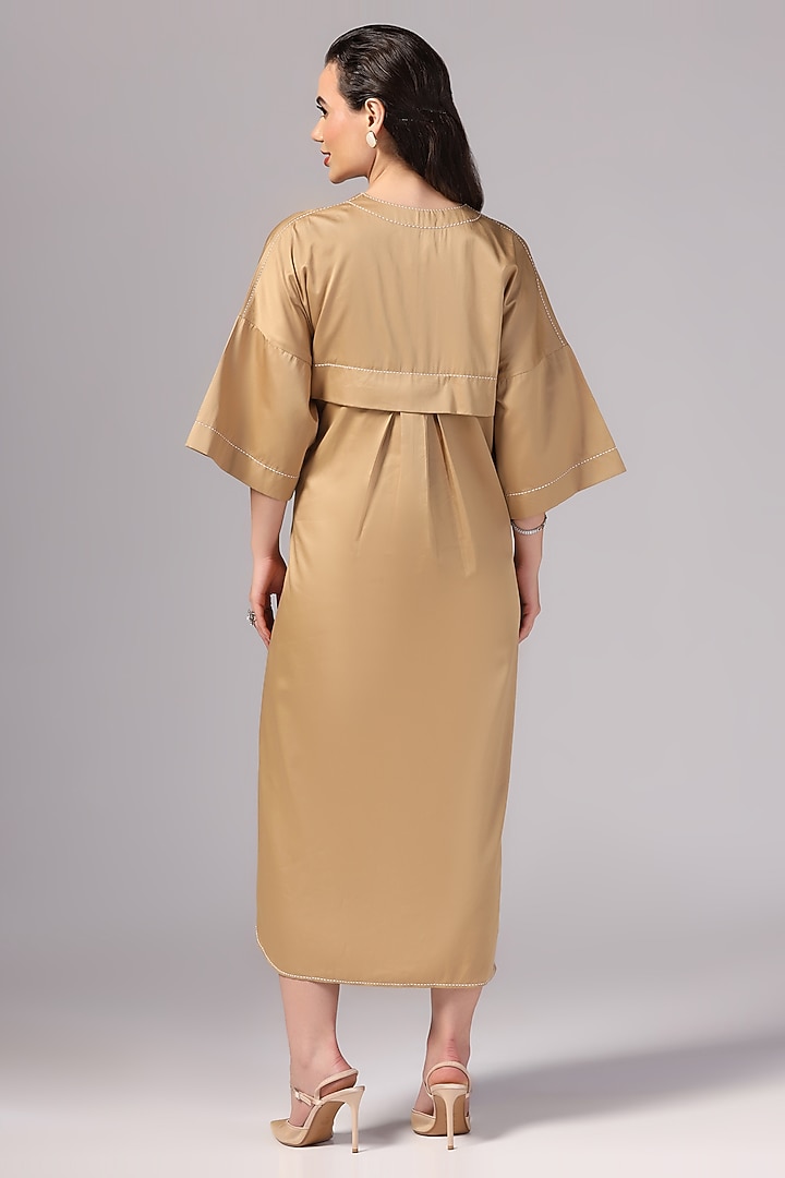 Beige Luxury Cotton Midi Summer Dress by Sunanta Madaan at Pernia's Pop Up Shop