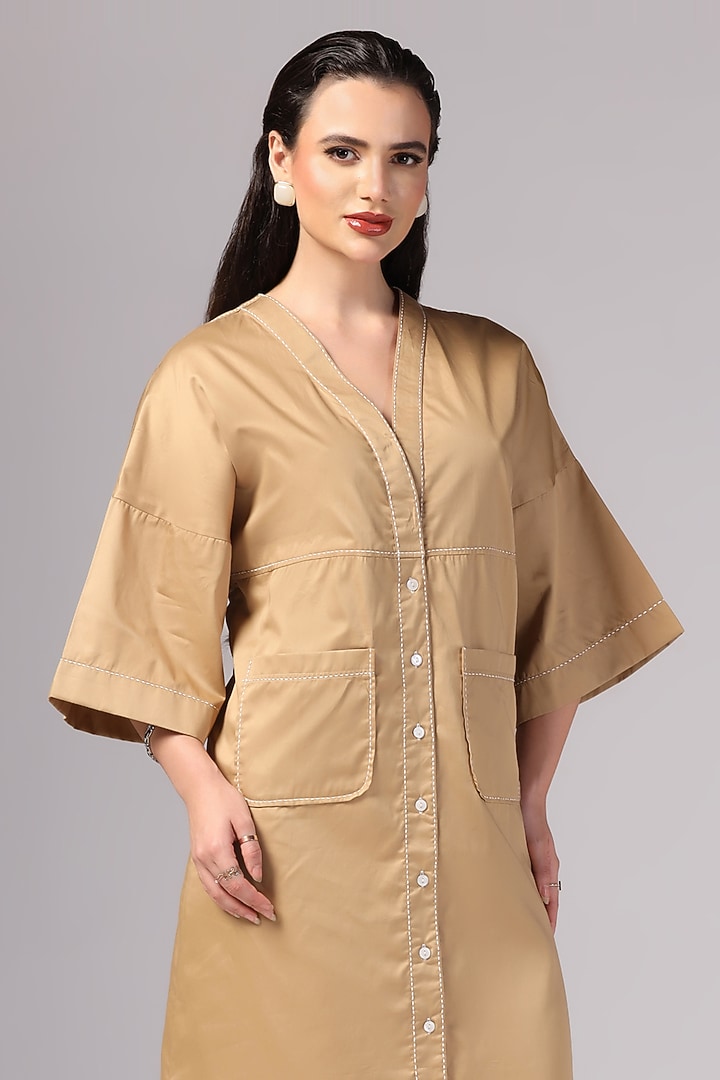 Beige Luxury Cotton Midi Summer Dress by Sunanta Madaan at Pernia's Pop Up Shop