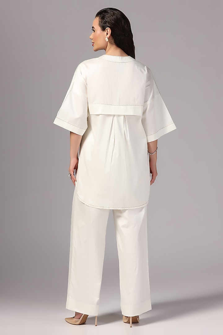 Ivory Luxury Cotton Hand Embroidered Co-Ord Set by Sunanta Madaan at Pernia's Pop Up Shop