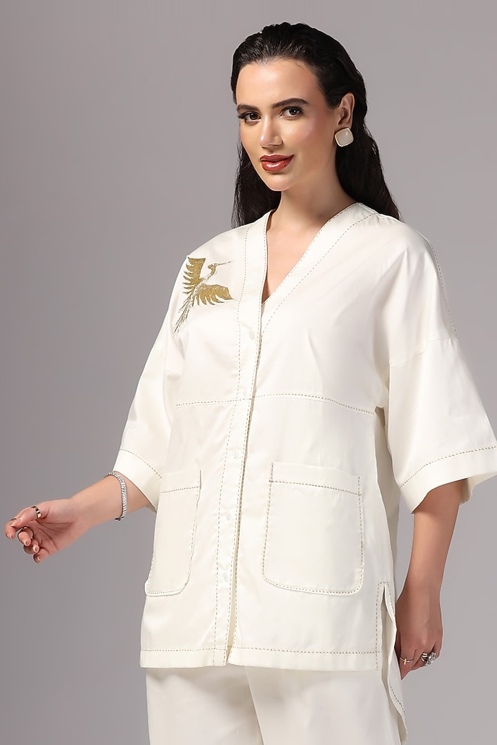 Ivory Luxury Cotton Hand Embroidered Co-Ord Set by Sunanta Madaan at Pernia's Pop Up Shop