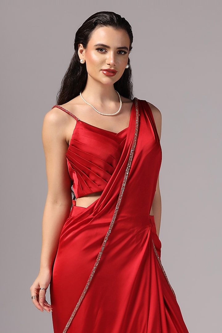 Red Draped Saree Set main image 0