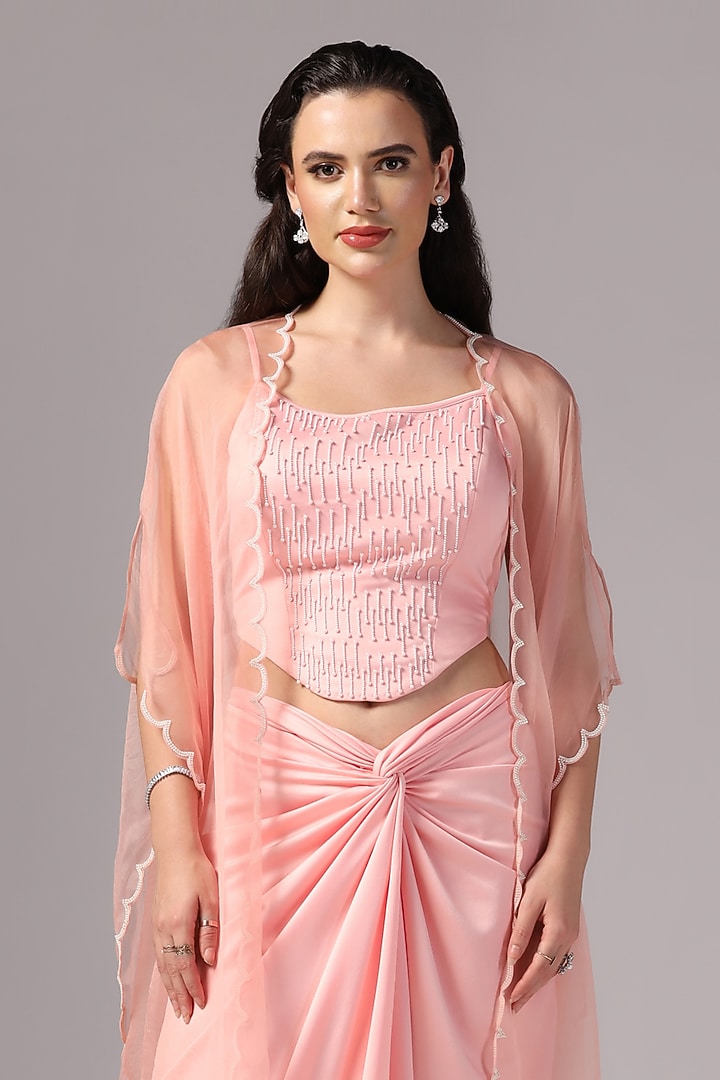 Pink Premium Satin Draped Skirt Set by Sunanta Madaan at Pernia's Pop Up Shop