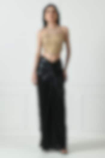 Black Metallic Lycra Draped Skirt Set by Sunanta Madaan at Pernia's Pop Up Shop