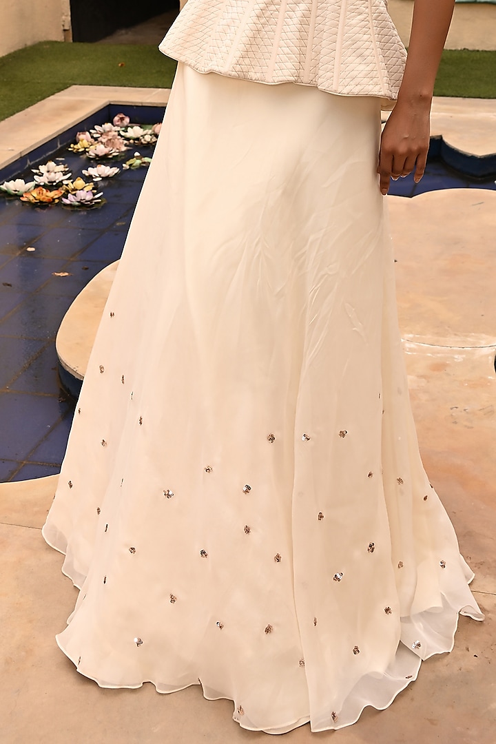Ivory Crepe & Georgette Zari Embroidered Wedding Sharara Set by Sunanta Madaan at Pernia's Pop Up Shop