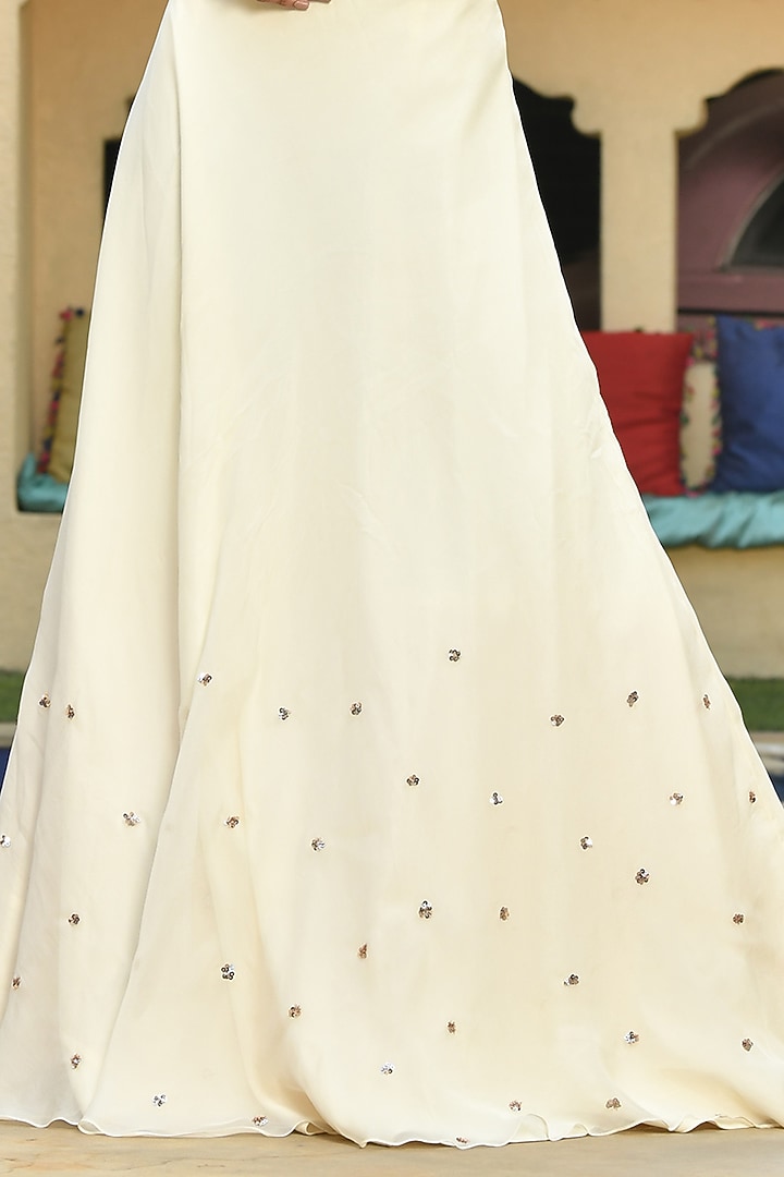Ivory Crepe Sequins Work Wedding Lehenga Set by Sunanta Madaan at Pernia's Pop Up Shop