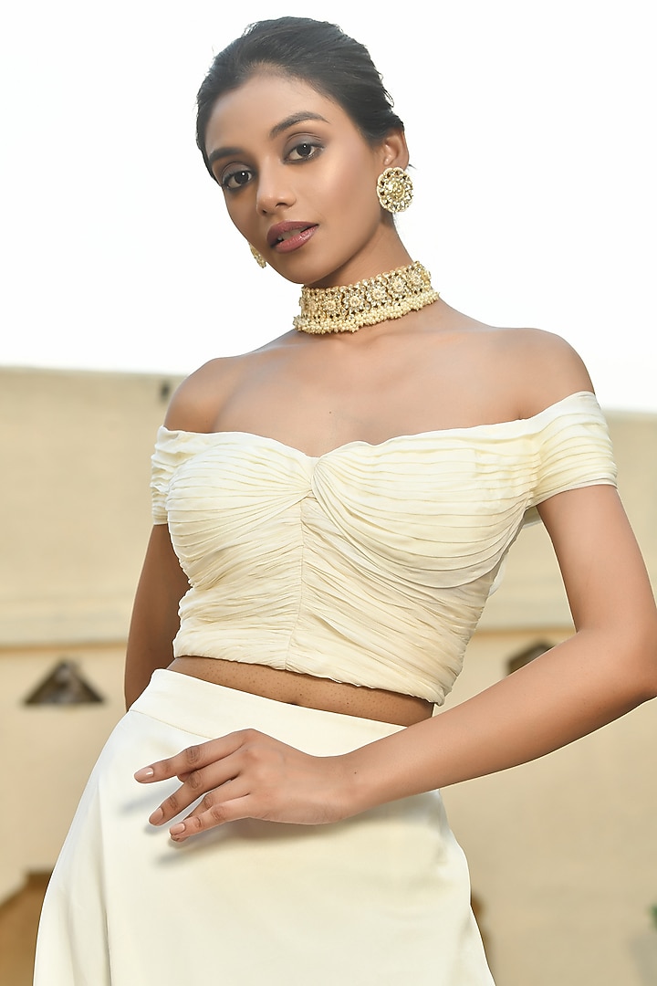 Ivory Crepe Sequins Work Wedding Lehenga Set by Sunanta Madaan at Pernia's Pop Up Shop