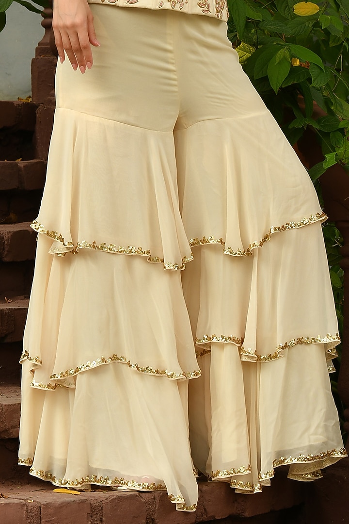Ivory Crepe & Georgette Hand Embroidered Wedding Sharara Set by Sunanta Madaan at Pernia's Pop Up Shop