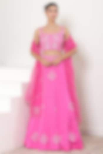 Pink Satin Organza Resham Embroidered Wedding Lehenga Set by Sunanta Madaan at Pernia's Pop Up Shop