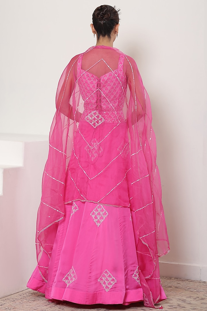 Pink Satin Organza Resham Embroidered Wedding Lehenga Set by Sunanta Madaan at Pernia's Pop Up Shop