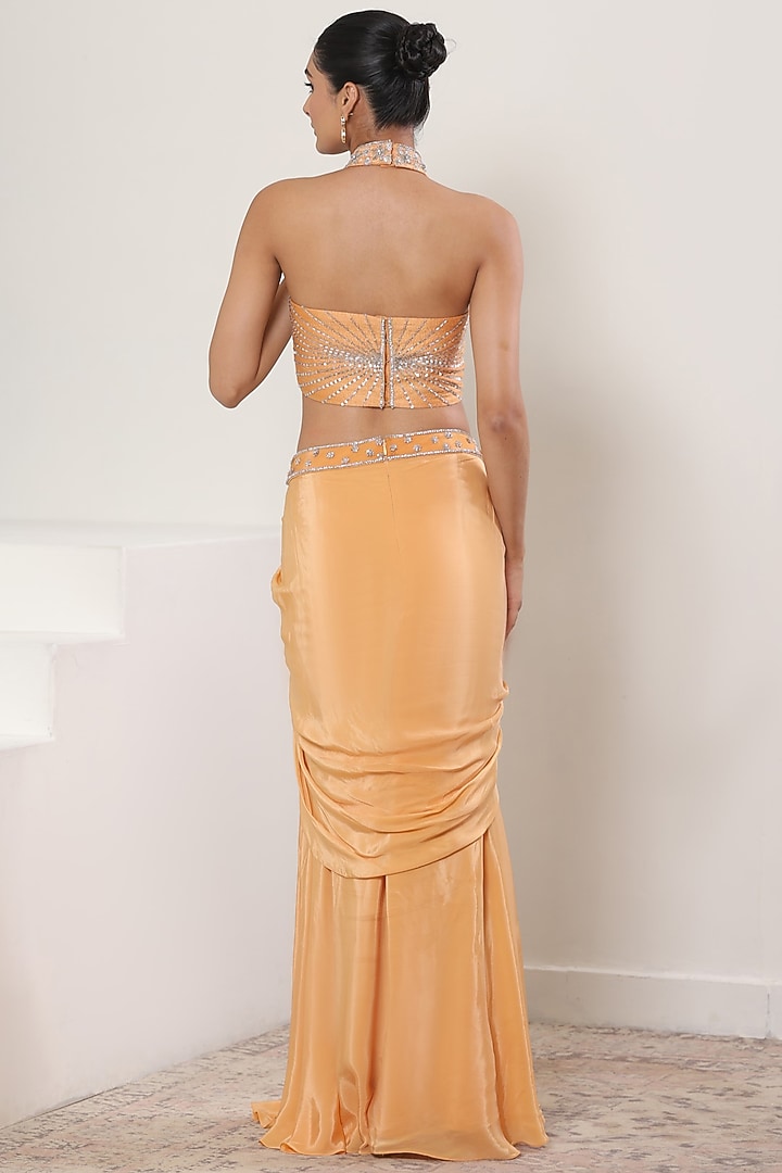 Orange Viscose Crepe Sequins Embroidered Skirt Set by Sunanta Madaan at Pernia's Pop Up Shop