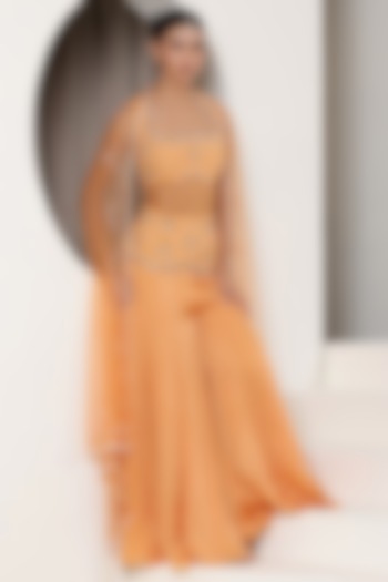 Orange Satin Organza Wedding Sharara Set by Sunanta Madaan at Pernia's Pop Up Shop