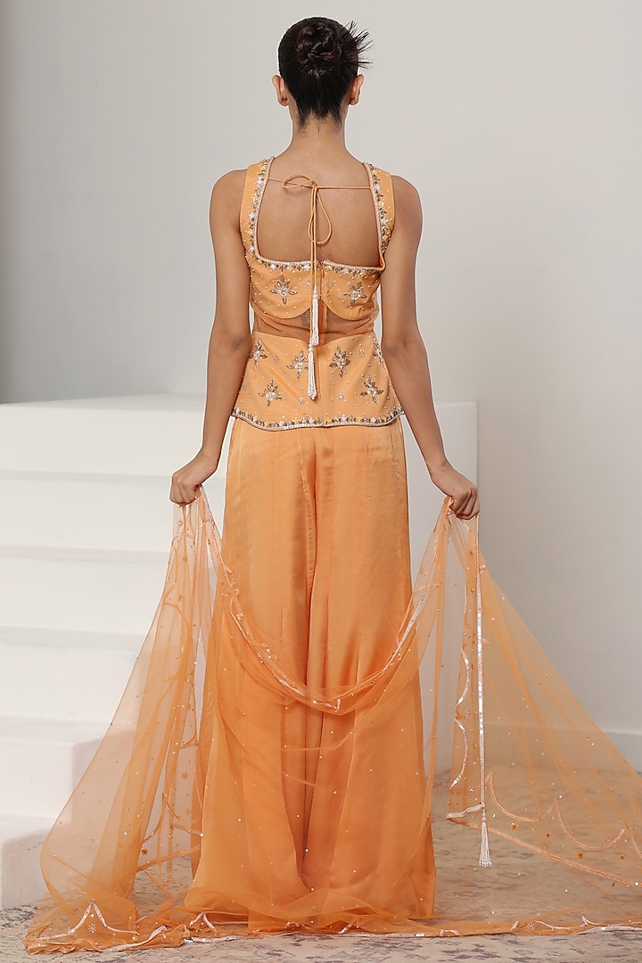 Orange Satin Organza Wedding Sharara Set by Sunanta Madaan at Pernia's Pop Up Shop