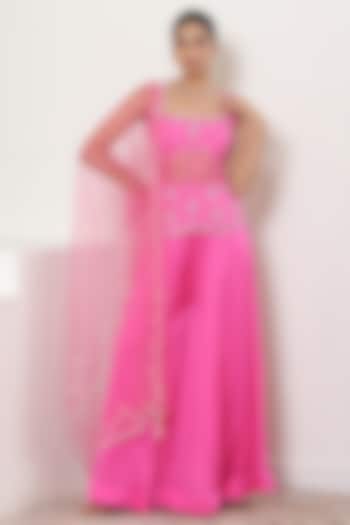 Pink Satin Organza Wedding Sharara Set by Sunanta Madaan at Pernia's Pop Up Shop