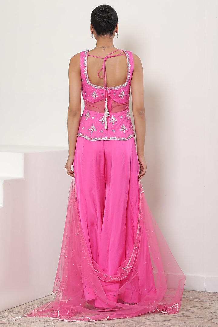 Pink Satin Organza Wedding Sharara Set by Sunanta Madaan at Pernia's Pop Up Shop