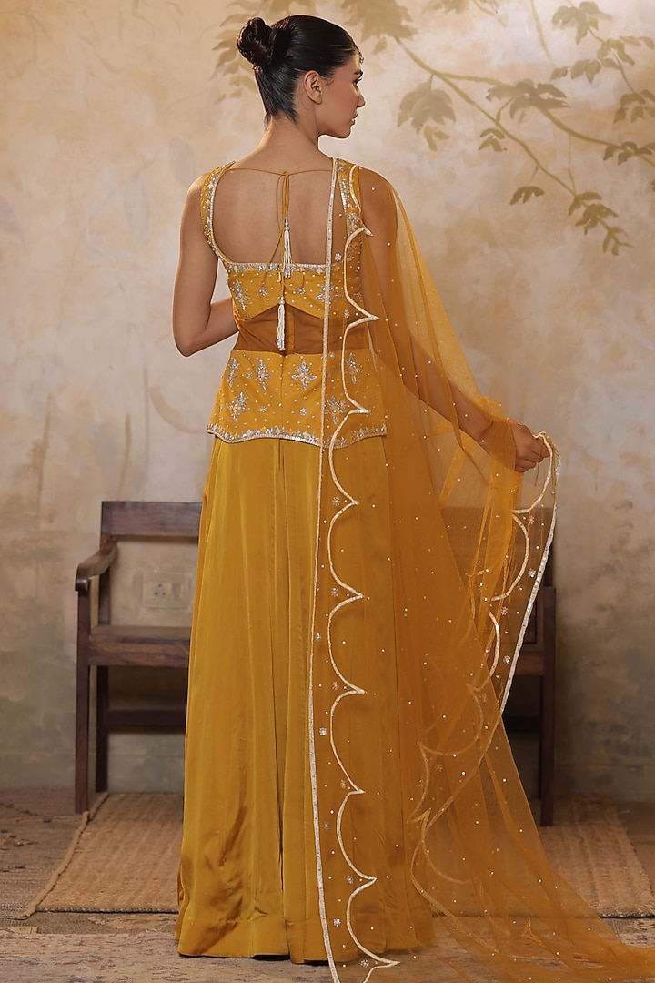 Yellow Satin Organza Wedding Sharara Set by Sunanta Madaan at Pernia's Pop Up Shop