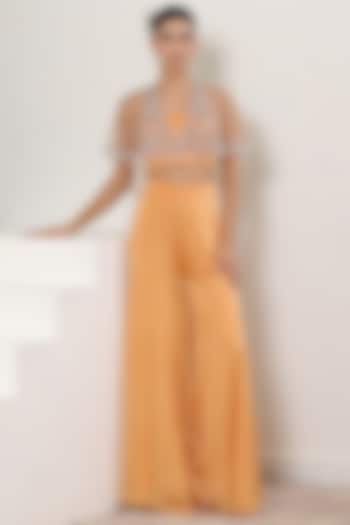 Orange Satin Organza Wedding Sharara Set by Sunanta Madaan at Pernia's Pop Up Shop