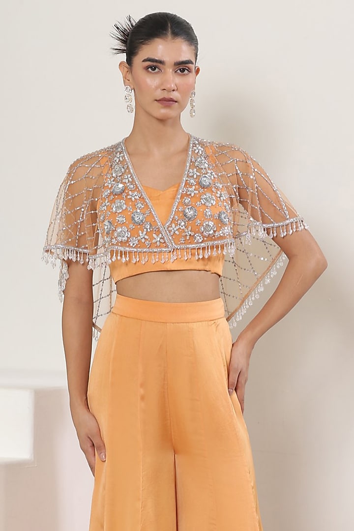 Orange Satin Organza Wedding Sharara Set by Sunanta Madaan at Pernia's Pop Up Shop