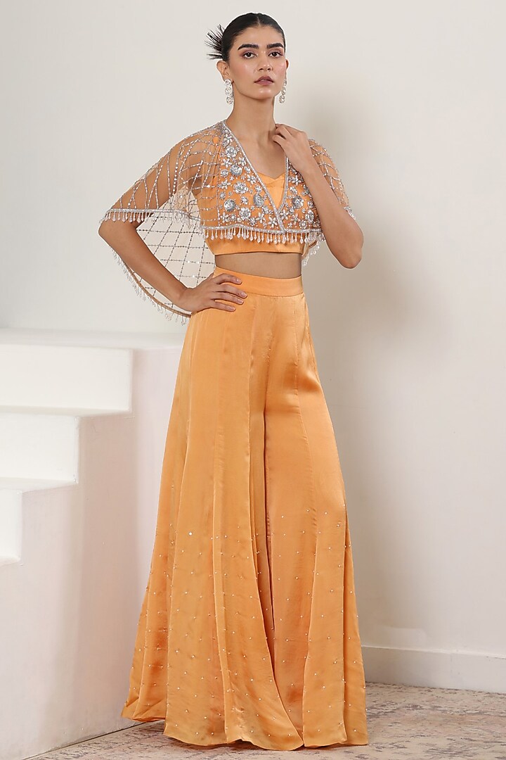 Orange Satin Organza Wedding Sharara Set by Sunanta Madaan at Pernia's Pop Up Shop