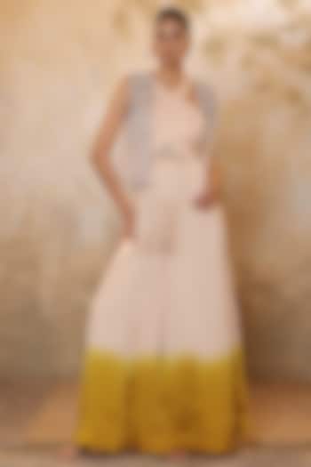 Ivory & Yellow Satin Organza Sequins Work Jumpsuit by Sunanta Madaan at Pernia's Pop Up Shop