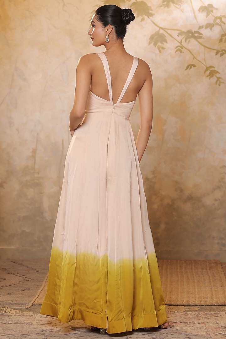 Ivory & Yellow Satin Organza Sequins Work Jumpsuit by Sunanta Madaan at Pernia's Pop Up Shop