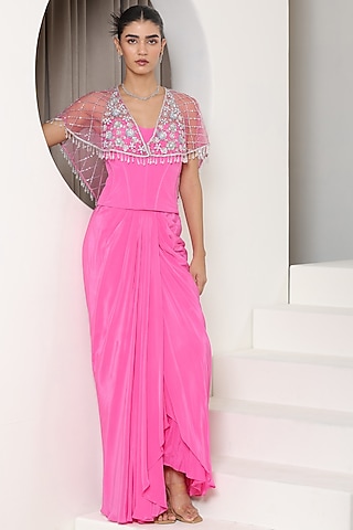 Pink Crepe Skirt Set by Sunanta Madaan