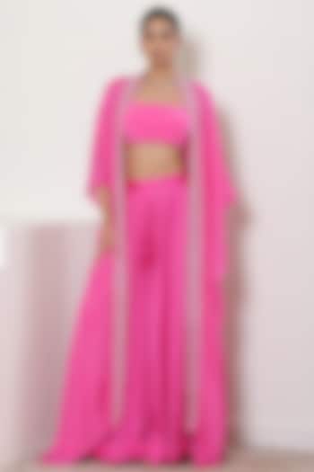 Pink Silk Crepe Sequins Embroidered Cape Set by Sunanta Madaan at Pernia's Pop Up Shop