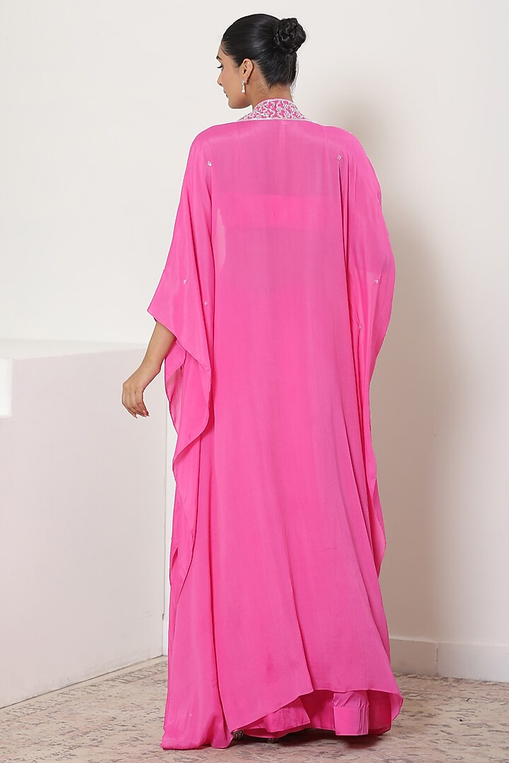 Pink Silk Crepe Sequins Embroidered Cape Set by Sunanta Madaan at Pernia's Pop Up Shop