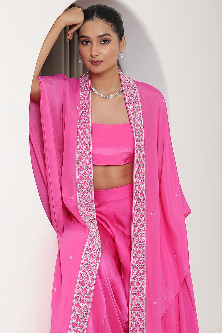 Pink Silk Crepe Sequins Embroidered Cape Set by Sunanta Madaan at Pernia's Pop Up Shop