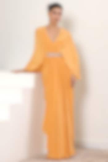 Orange Crepe Hand Embroidered Kaftan by Sunanta Madaan at Pernia's Pop Up Shop