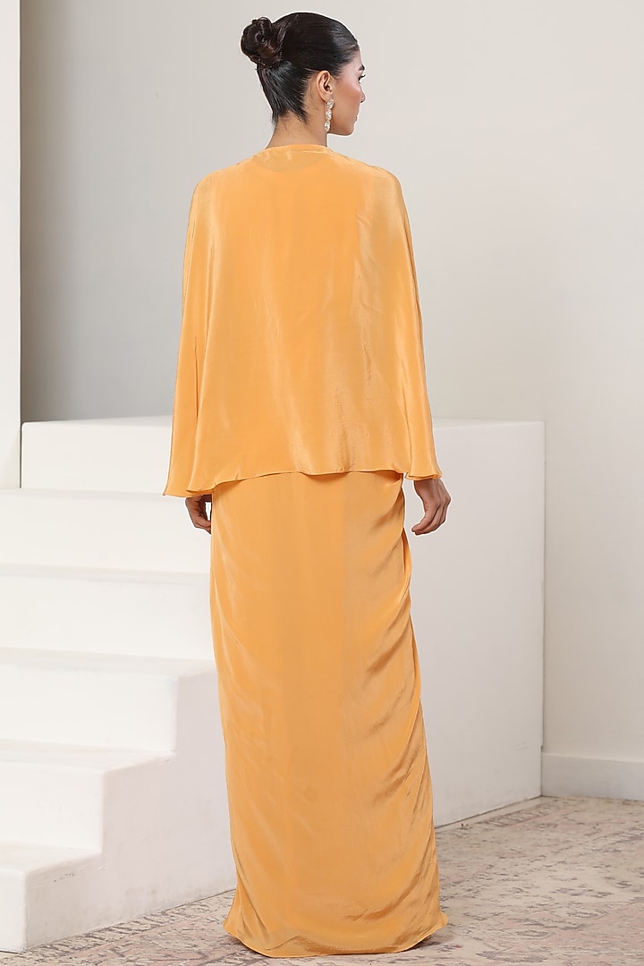 Orange Crepe Hand Embroidered Kaftan by Sunanta Madaan at Pernia's Pop Up Shop