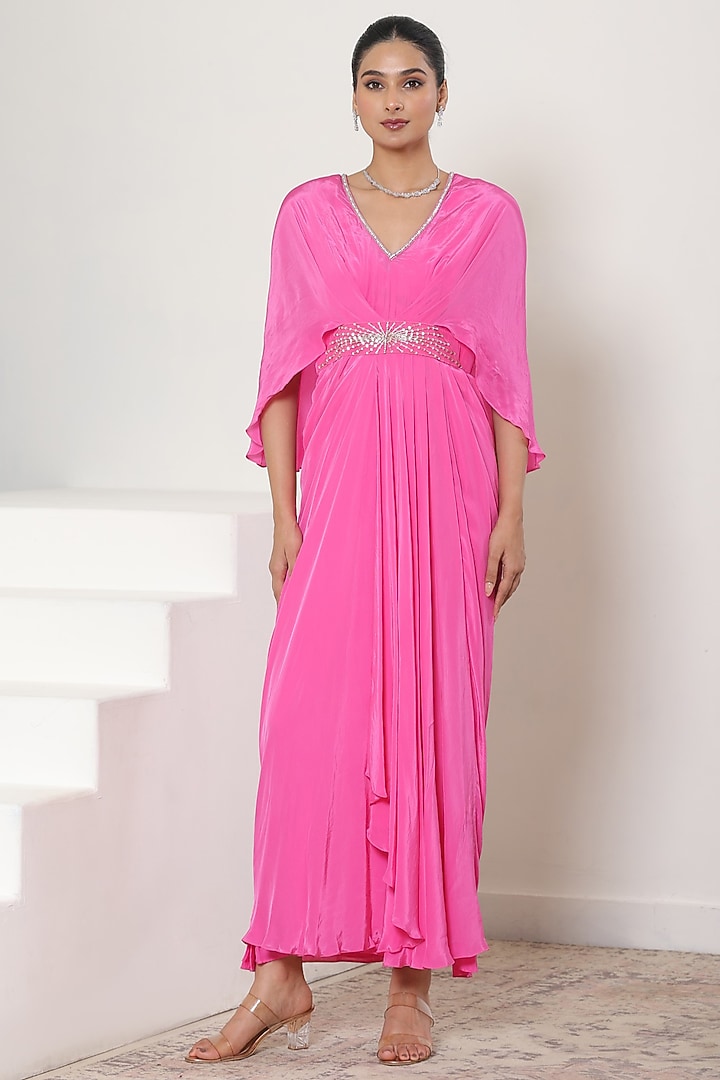 Pink Crepe Sequins Embroidered Kaftan by Sunanta Madaan at Pernia's Pop Up Shop