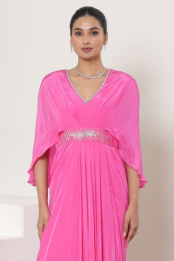 Pink Crepe Sequins Embroidered Kaftan by Sunanta Madaan at Pernia's Pop Up Shop