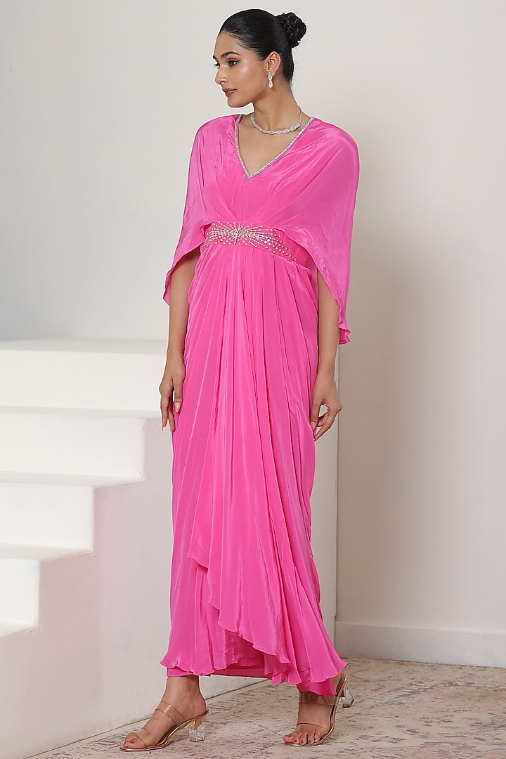 Pink Crepe Sequins Embroidered Kaftan by Sunanta Madaan at Pernia's Pop Up Shop