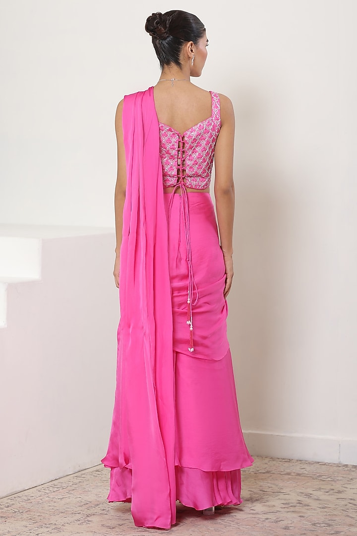 Pink Satin Organza Wedding Saree Set by Sunanta Madaan at Pernia's Pop Up Shop
