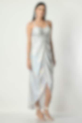 Silver Metallic Lycra Corset Draped Dress by Sunanta Madaan