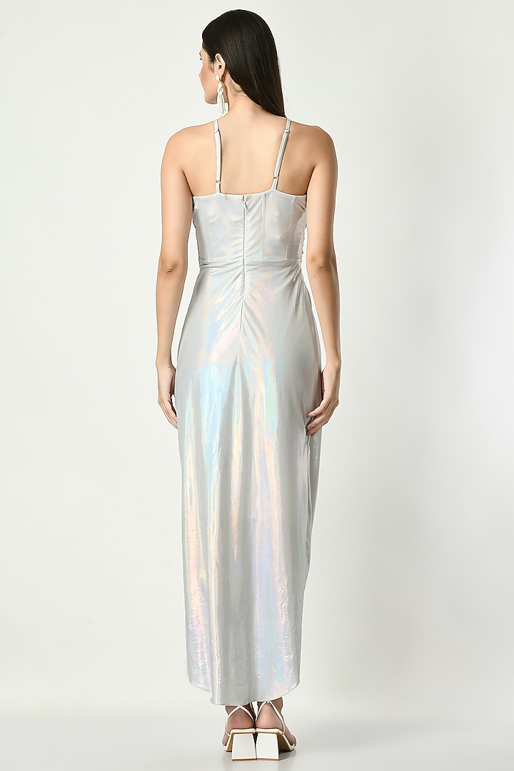 Silver Metallic Lycra Corset Draped Vacation Dress by Sunanta Madaan at Pernia's Pop Up Shop